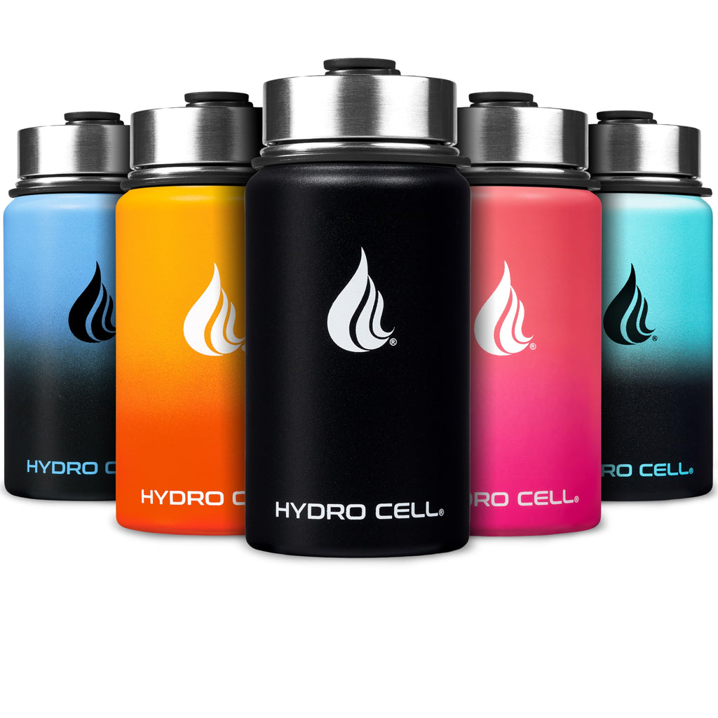 HYDRO CELL Stainless Steel Insulated Water Bottle with Straw - For Cold & Hot Drinks - Metal Vacuum Flask with Screw Cap and Modern Leakproof Sport Thermos for Adults (Black 14oz)