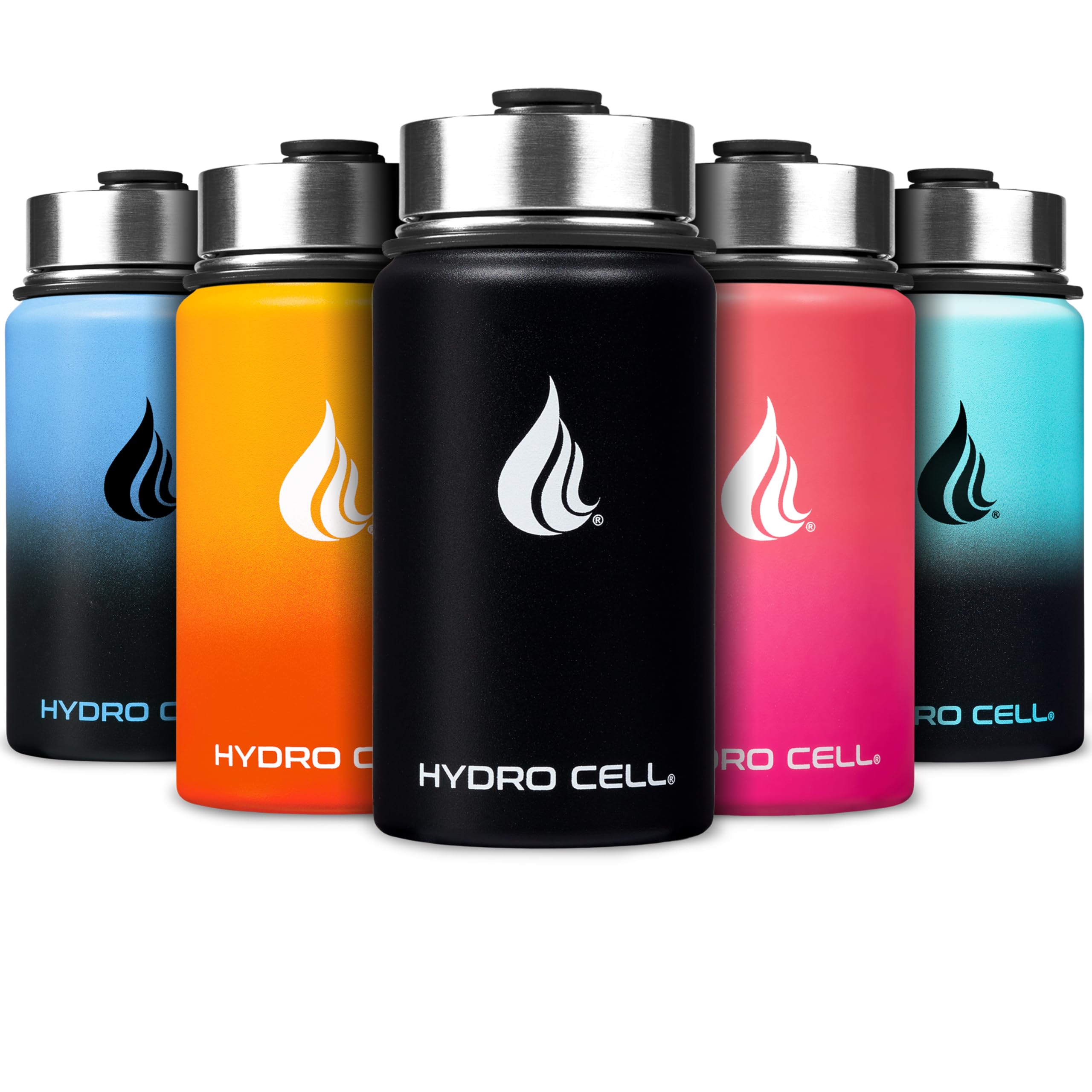 HYDRO CELL Stainless Steel Insulated Water Bottle with Straw - For Cold & Hot Drinks - Metal Vacuum Flask with Screw Cap and Modern Leakproof Sport Thermos for Adults (Black 14oz)