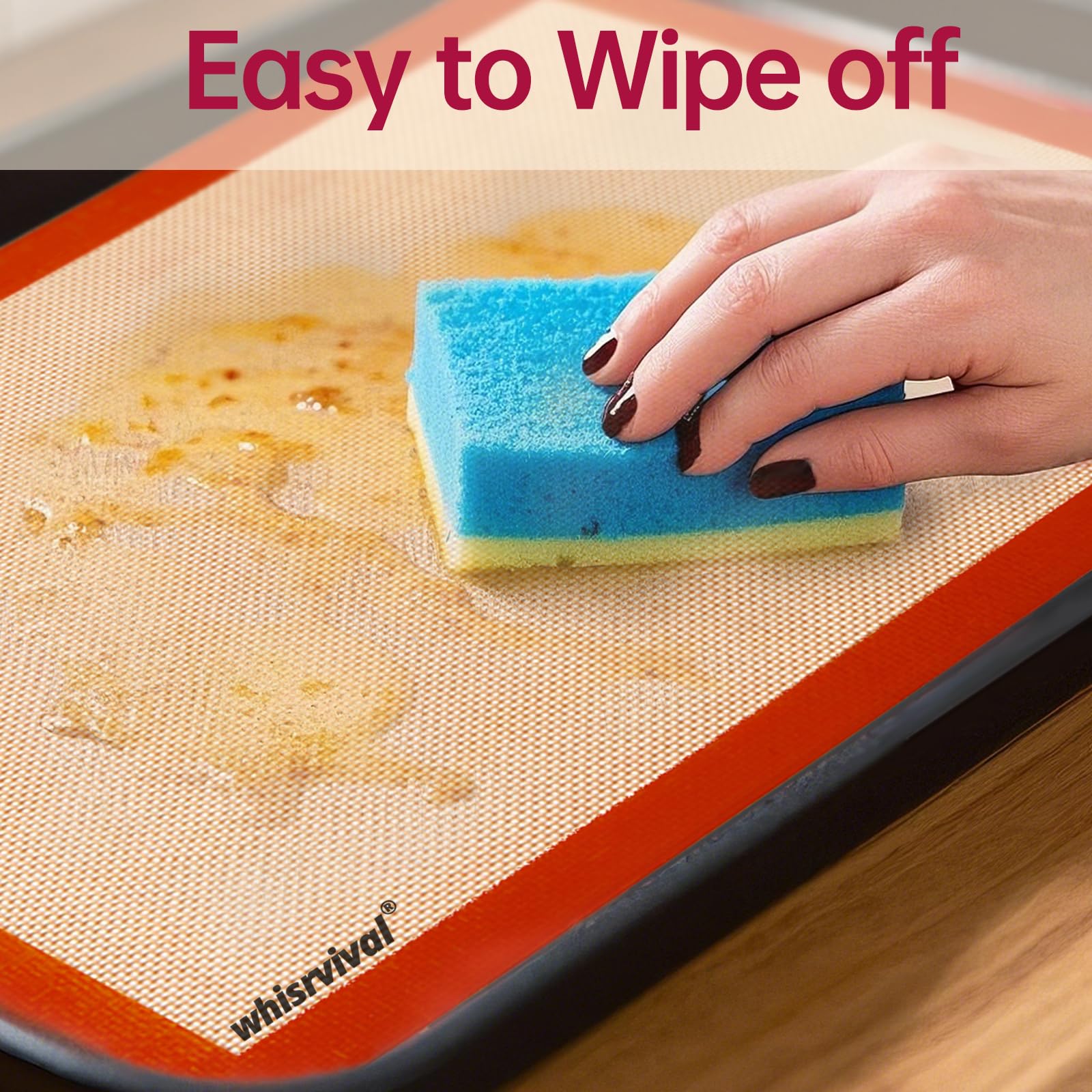 whisrvival Silicone Baking Mat, Reusable Silicone Baking Sheets for Oven, 2Pcs Half Sheet(16.5"x11.6") Non-Stick (Orange)