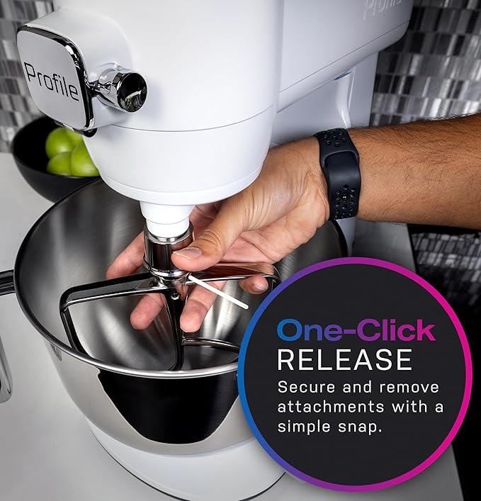GE Profile Smart Stand Mixer w/Built-In Smart Scale & Auto Sense Technology, 7qt Stainless Steel Bowl, 11 Speed l Dough Hook, Beater, 11-wire whip l works w/Amazon Alexa & Google Home l Mineral Silver