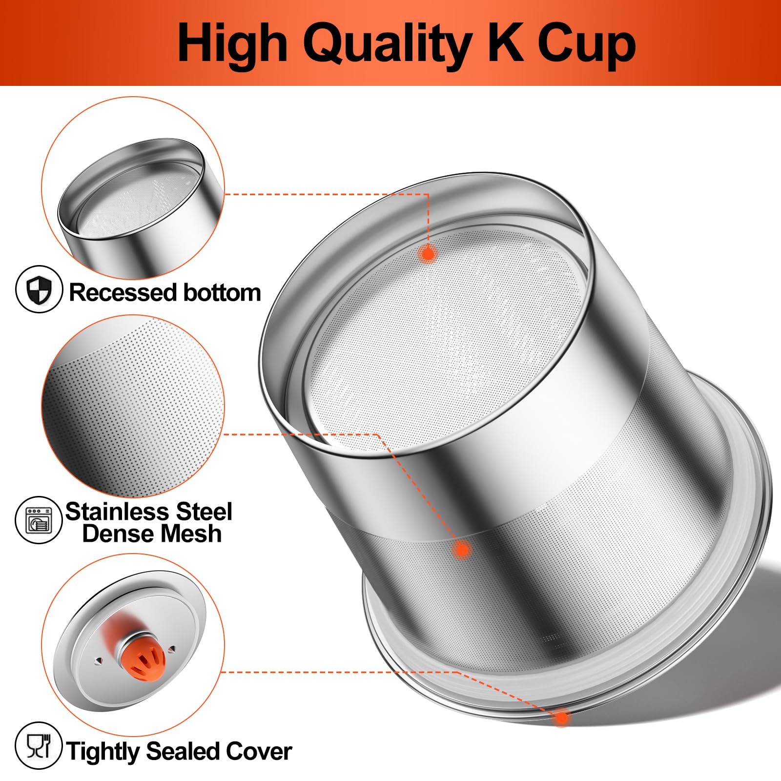 RETHONE Reusable K Cups for Keurig 1.0/2.0, Stainless Steel Coffee Pods