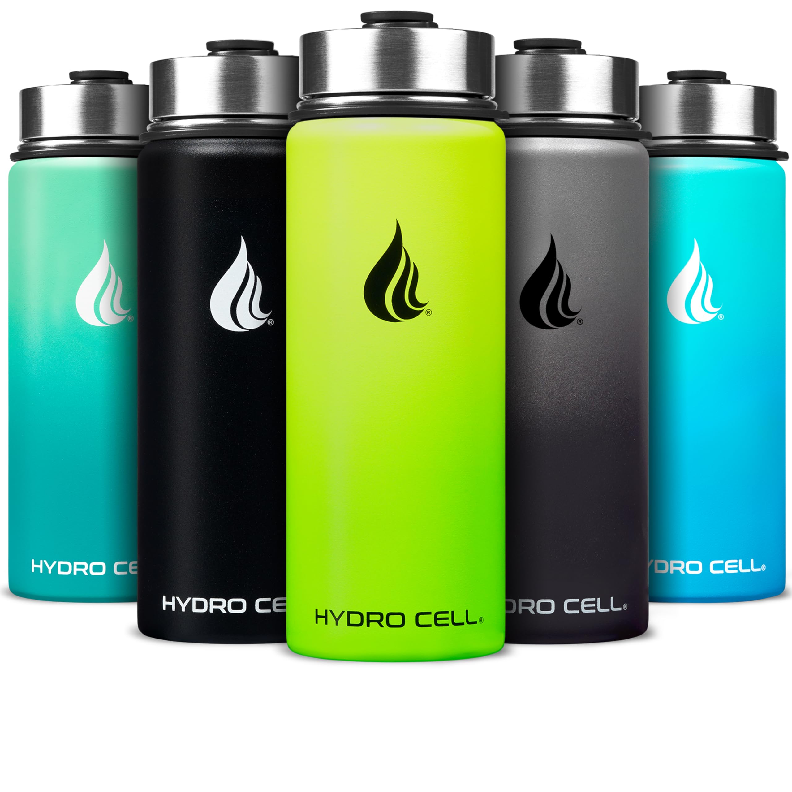 HYDRO CELL Stainless Steel Insulated Water Bottle with Straw - For Cold & Hot Drinks - Metal Vacuum Flask with Screw Cap and Modern Leakproof Sport Thermos for Adults (Neon 18oz)
