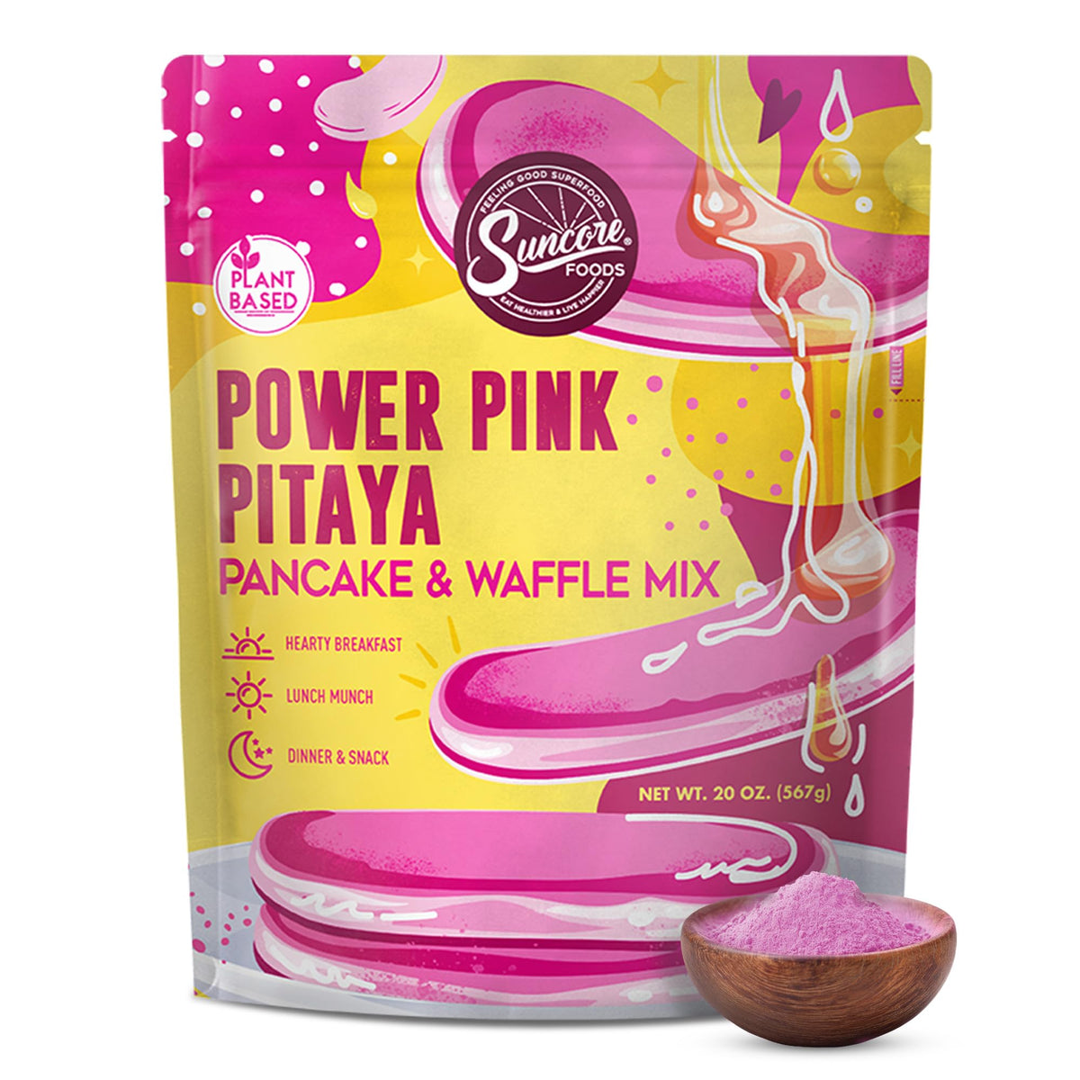 Suncore Foods Power Pink Pitaya Pancake & Waffle Mix 20oz | Plant-Based