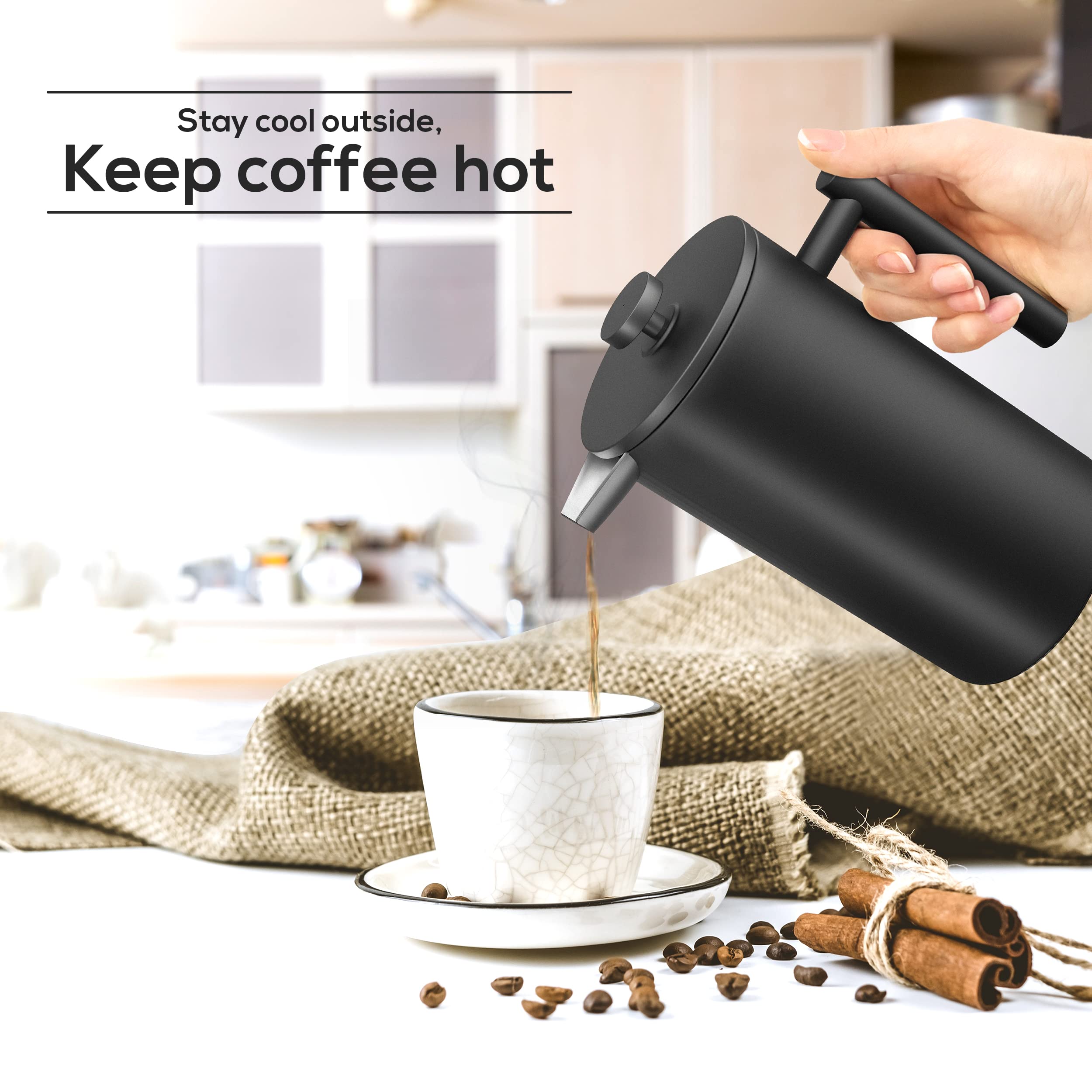 Utopia Kitchen 304 Grade Stainless Steel French Press 12 Oz, Black