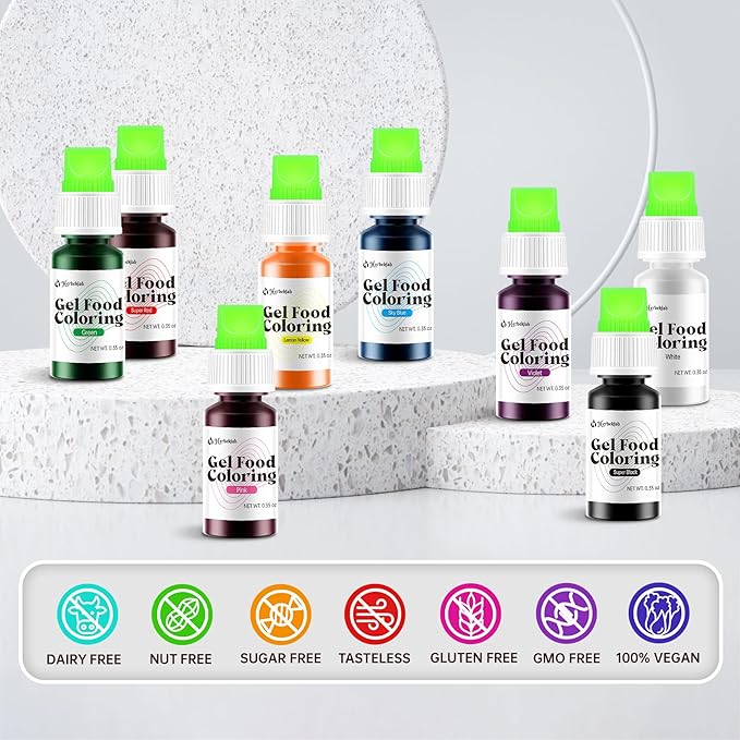 Gel Food Coloring 24 Colors x 0.35 oz Concentrated Gel Based Food Dye Vibrant Icing Colors Neon Food Coloring for Baking Cake Decorating Cookies Fondant, 10g / Bottle