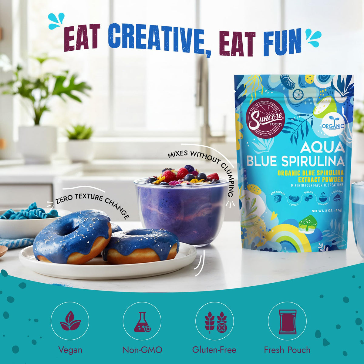 Suncore Foods Organic Blue Spirulina Powder 2 oz | Gluten Free | Vegan