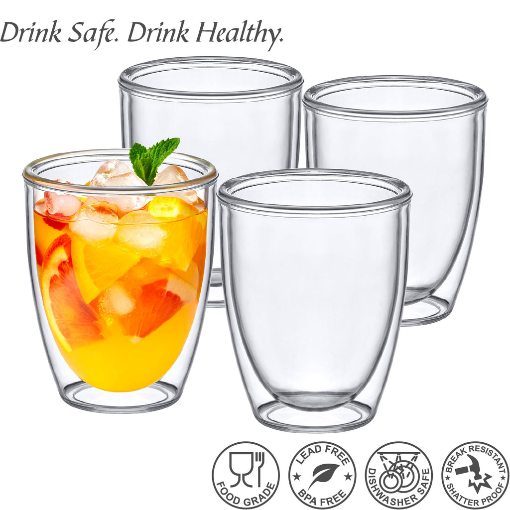 Amazing Abby - Andes - 14-Ounce Insulated Plastic Tumblers (Set of 4), Double-Wall Plastic Drinking Glasses, All-Clear Reusable Plastic Cups, BPA-Free, Shatter-Proof, Dishwasher-Safe