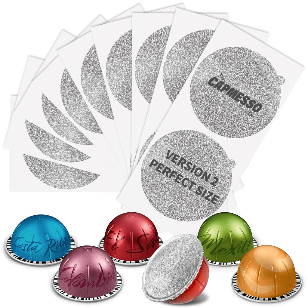 CAPMESSO Foil Lids for Nespresso Vertuo Pods - 100 Aluminum Foil Lids
