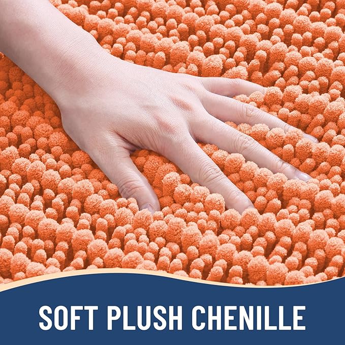 Arotive Luxury Chenille Bathroom Rug Mat, Extra Soft Thick Absorbent Shaggy Bath Rugs, Non-Slip Machine Wash Dry, Plush Bath Mats for Bathroom, Shower and Tub, 47x24, Coral