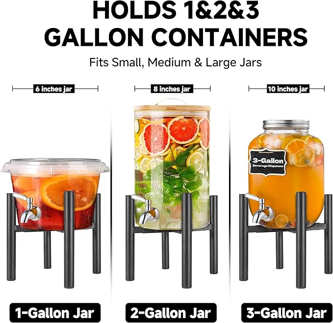 Adjustable Drink Dispenser Stand,Beverage Dispenser Stand only,Fit 1-3 Gallon Container,Water Jug Jar,Beverage Dispenser,Glass Water Jug,for Parties outdoors (For 6-10 Inches Dispenser)