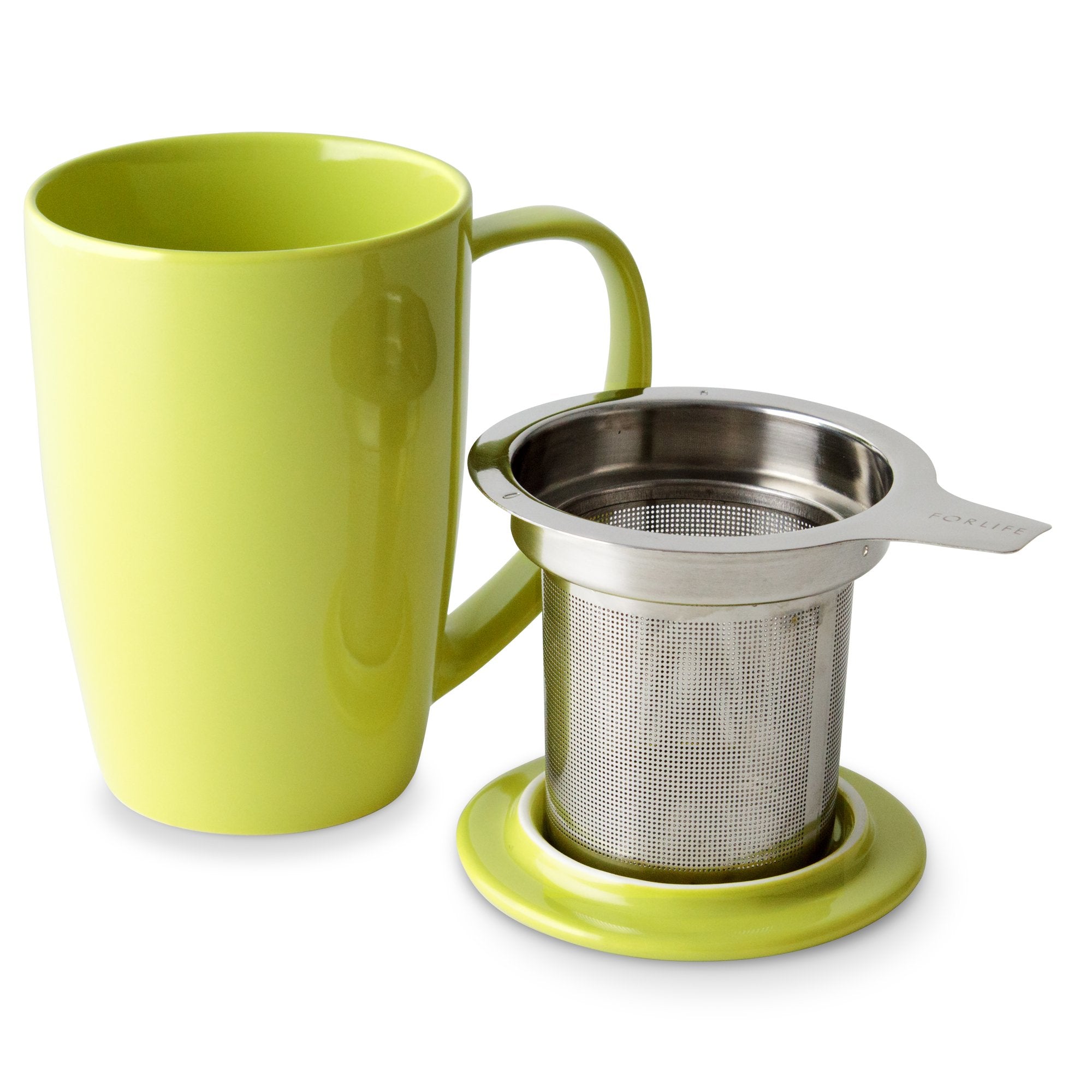 FORLIFE Curve Tall Tea Mug with Infuser and Lid 15 ounces, Lime