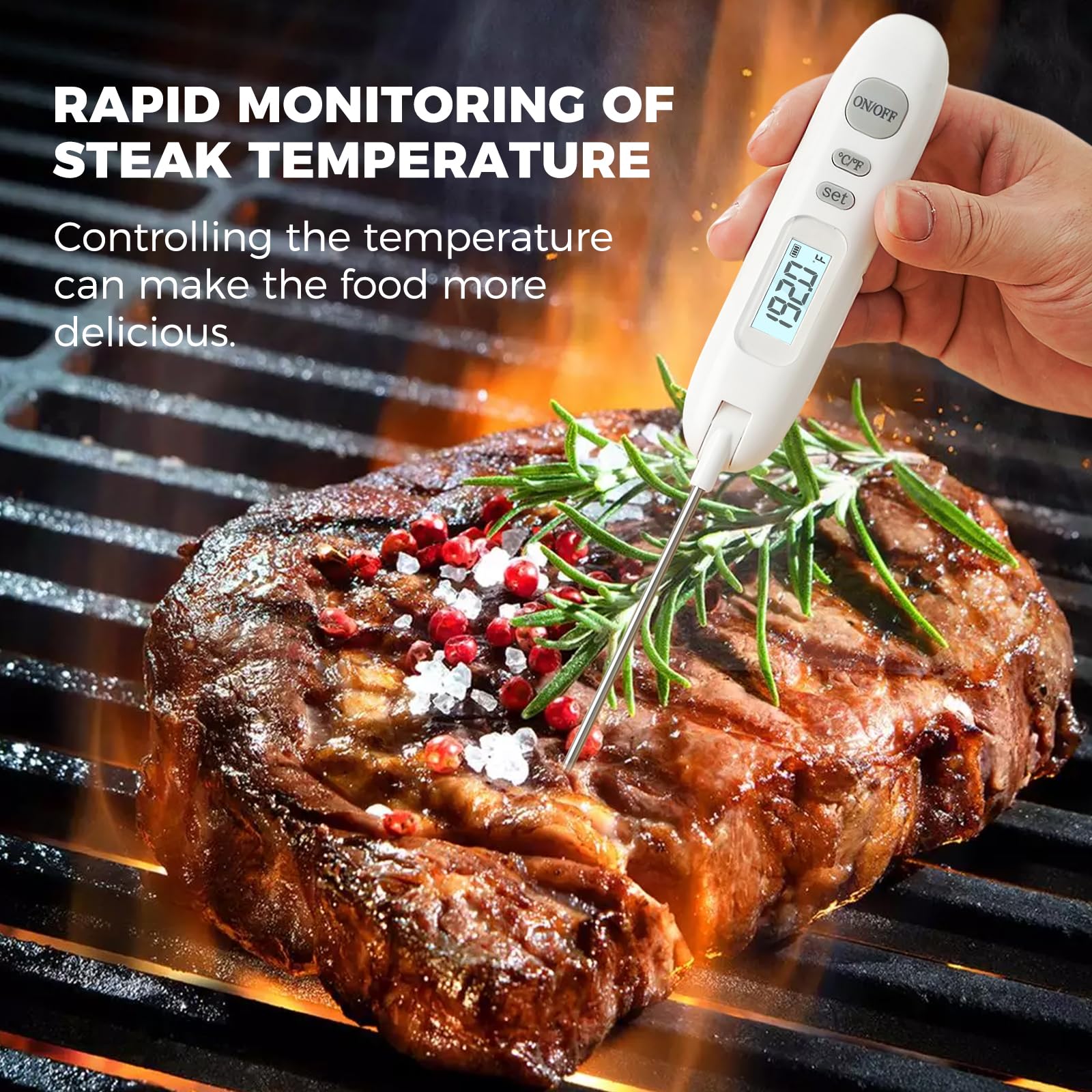 Meat Thermometer Digital,Instant Read Food Thermometer for Cooking Grilling Air Fryer Griddle Probe Kitchen Gadgets Essentials BBQ Grill Smoker Oil Fry Candy Turkey,White