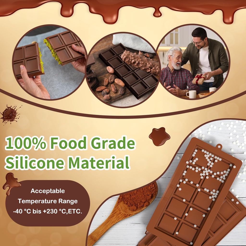 ROMINVIC Dubai Chocolate Mold 2 Pack,0.79 Inch Deep Large and Thick Silicone Chocolate Bar Molds and scraper for Stuffed Bar,Big Chocolate Candy Bar Mold for Filling Knafeh Pistachio Kit