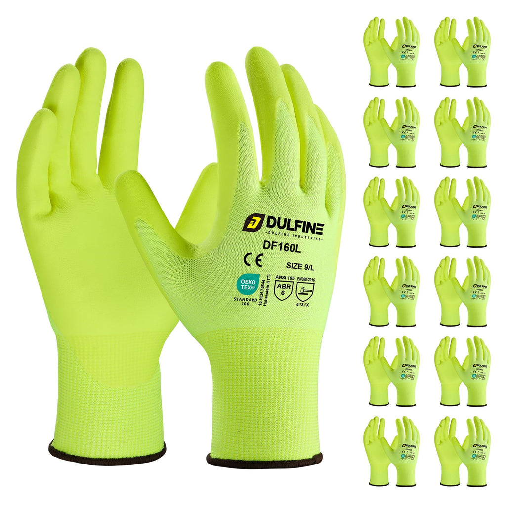 DULFINE MicroFoam Nitrile Coated 12 Pairs Work Gloves for Men Yellow M