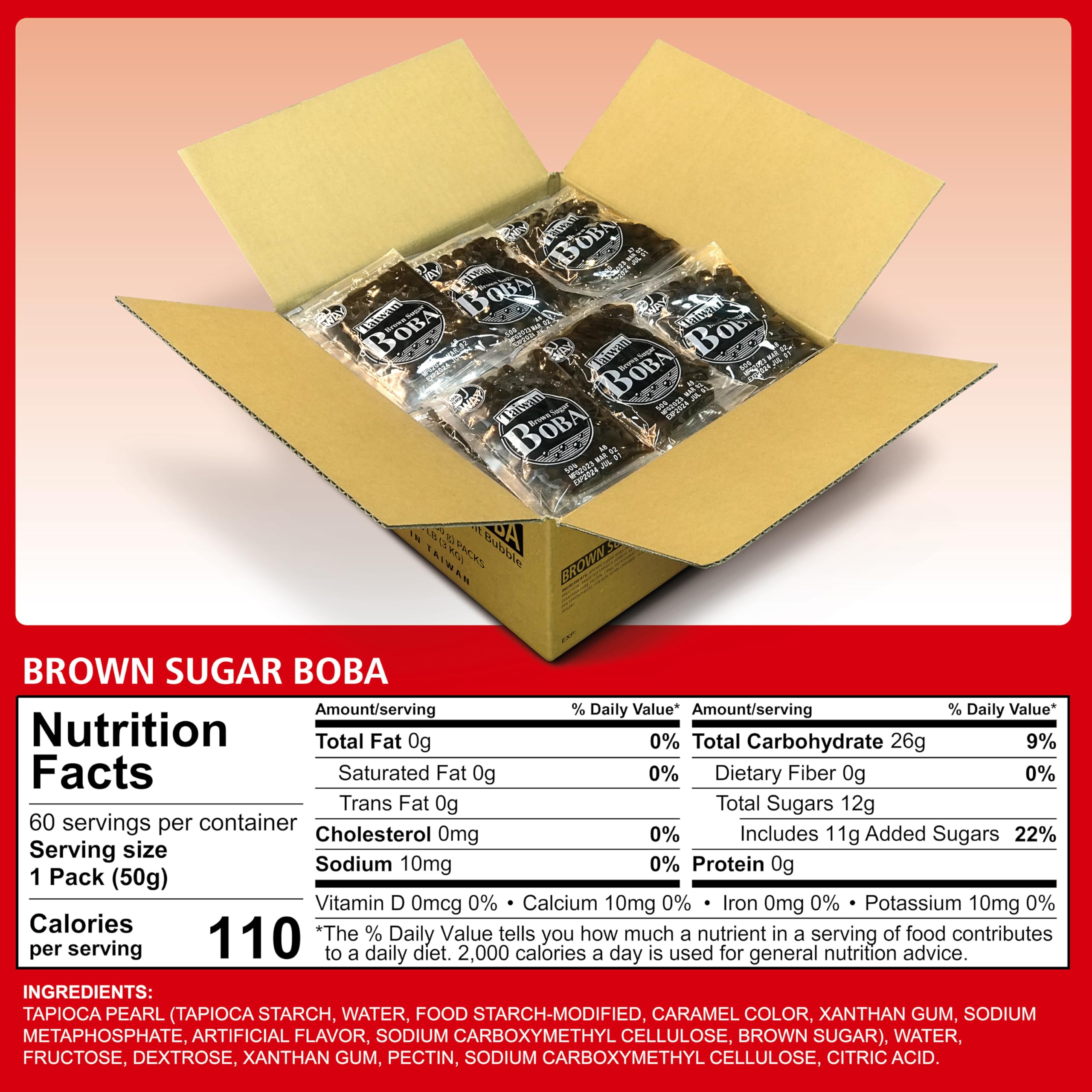 JWAY Instant Brown Sugar Boba Pearls Bulk, 60 Servings Authentic Taiwanese Tapioca Pearls for Bubble Tea, Milk Tea, Smoothies & Desserts, Ready in 20 Seconds, Gluten Free, Vegan