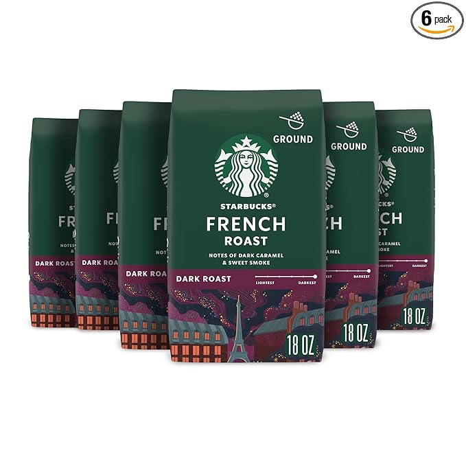Starbucks Ground Coffee, Dark Roast Coffee, French Roast, 100% Arabica, 6 bags (18 oz each)