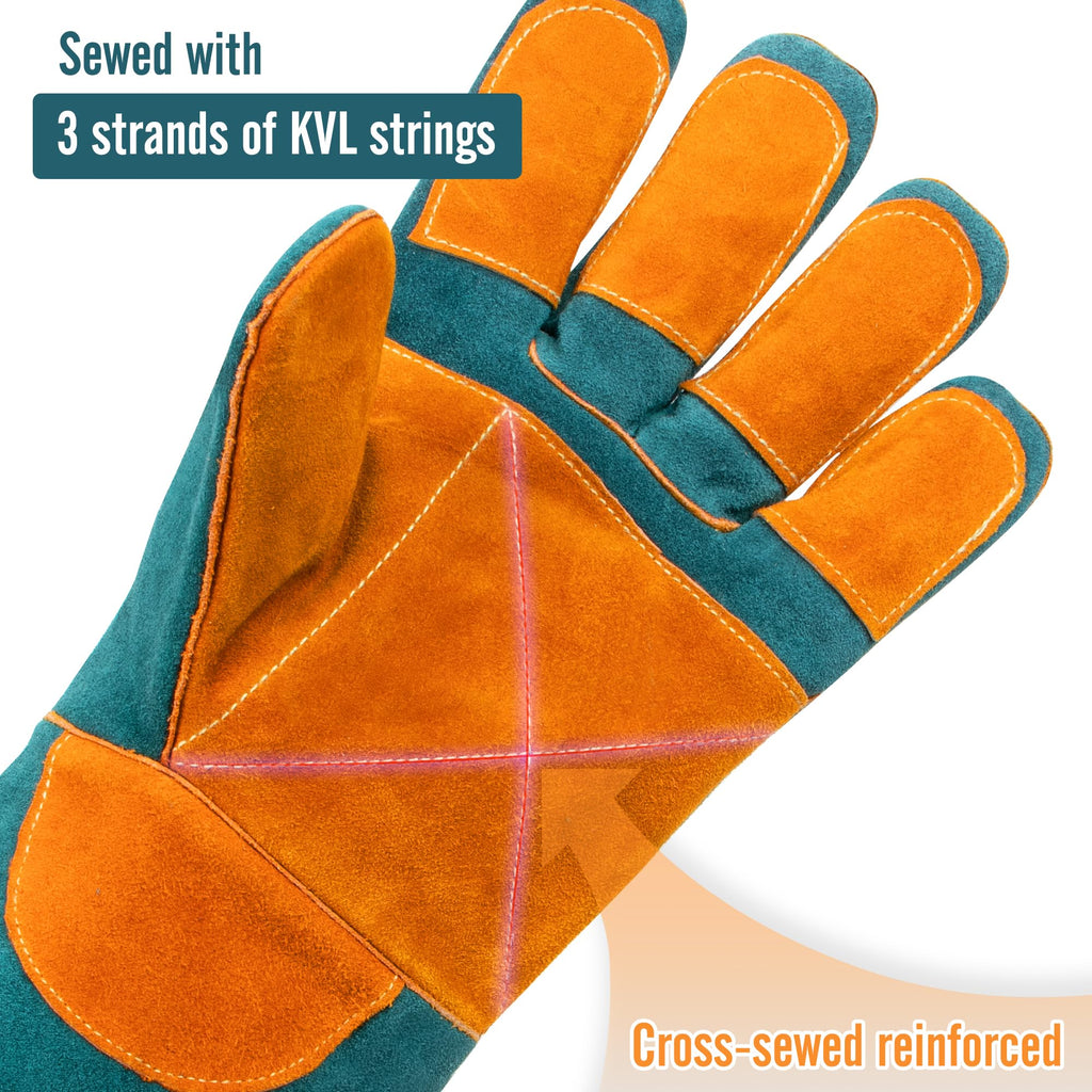 BEETRO Welding Goves Heat resistant 932°F Split Leather 4 Layers Working Gloves Soft Cotton Lining Breathable 16 Inches Mitts for Oven/Grill/Fireplace/Furnace/Stove/Pot Holder/BBQ/Animal Handling