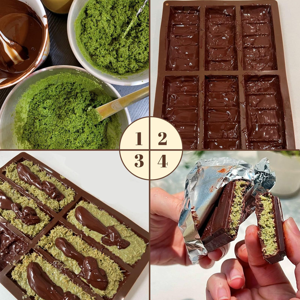 Zivcaer 2 Pack Chocolate Bar Mold Deep for Stuffed Bar, Non-Stick Thick Chocolate Molds, Silicone Chocolate Candy Molds for Knafeh Pistachio Chocolate Bar, Candy, DIY Handmade Gifts (5 Snap+10 Snap)
