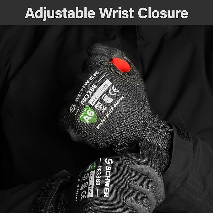 FreezeGuard Winter Work Gloves for Men and Women, ANSI A6 Cut Resistant Gloves With Super Grip, Freezer Glove for Work, Touchscreen, Thermal Insulated, PR3388, Non PFAS, Black Knight (M, 1 Pair)