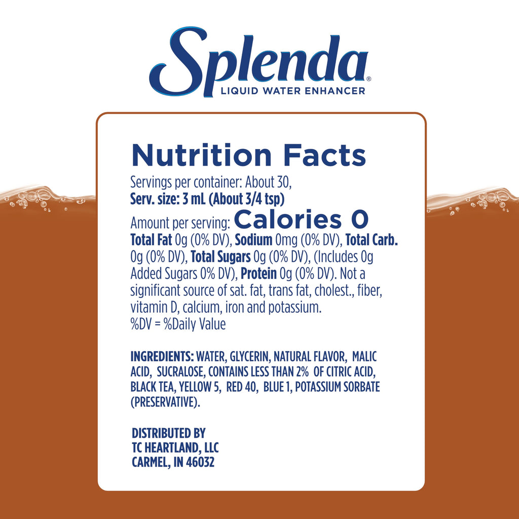 SPLENDA Liquid Water Enhancer Drops, Sugar Free, Zero Calorie, Natural Flavor, Concentrated Drink Mix, 3.11 Fl Oz Each Bottle (Sweet Tea, 2 Pack)