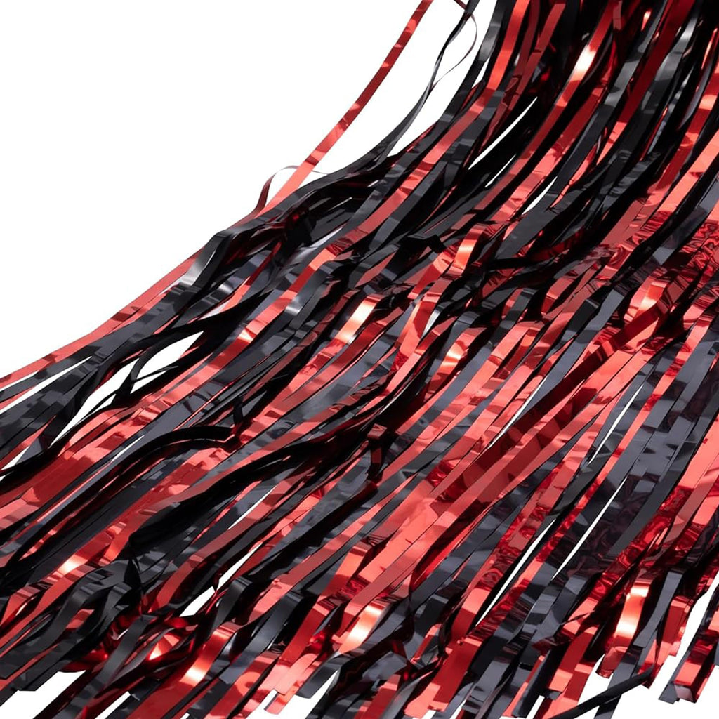 BRAVESHINE Party Streamers Fringe Backdrop | Red and Black Foil Curtain
