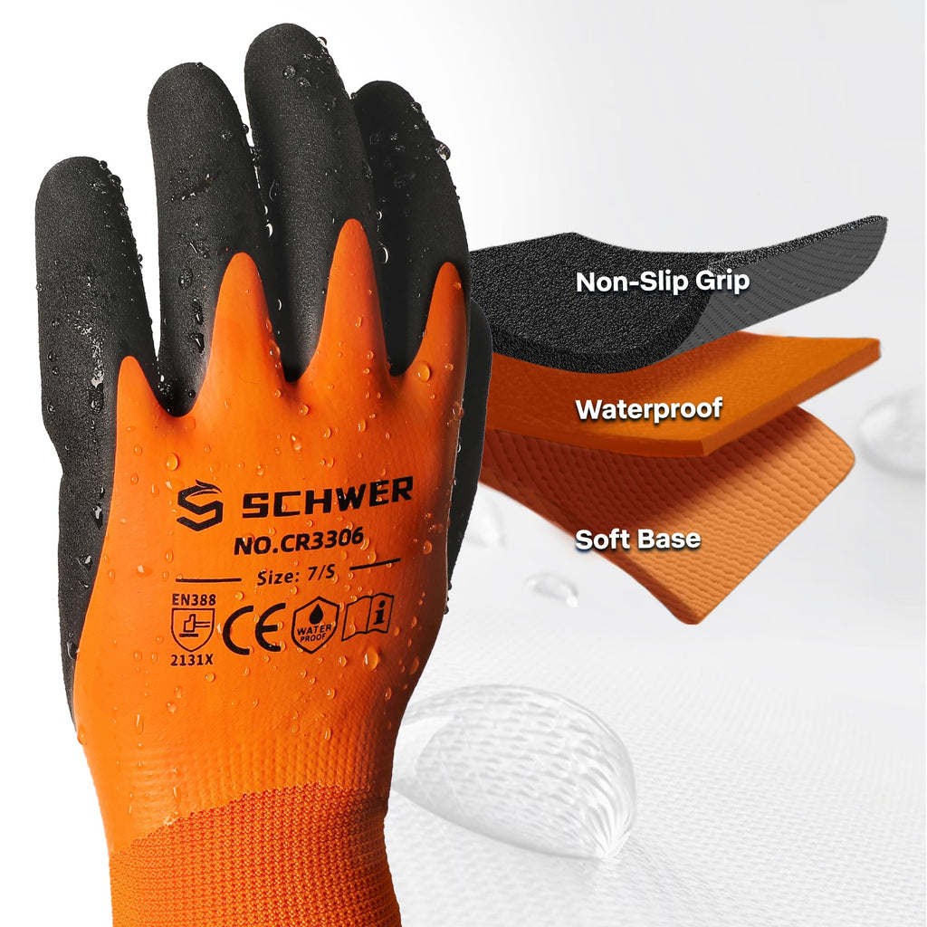 Schwer 2 Pairs Waterproof Work Gloves Double Latex Coated, CR3306, L