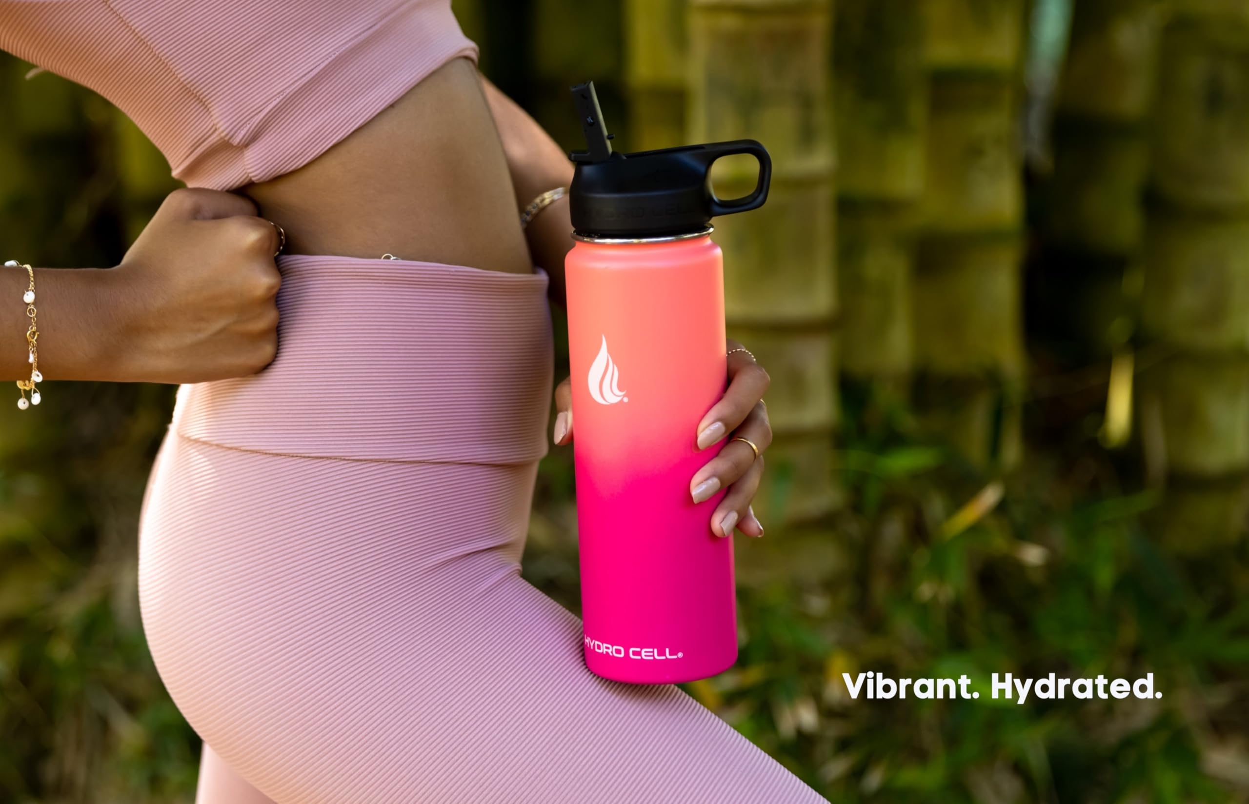 HYDRO CELL Stainless Steel Insulated Water Bottle with Straw - For Cold & Hot Drinks - Metal Vacuum Flask with Screw Cap and Modern Leakproof Sport Thermos for Adults (Coral/Punch 24oz)