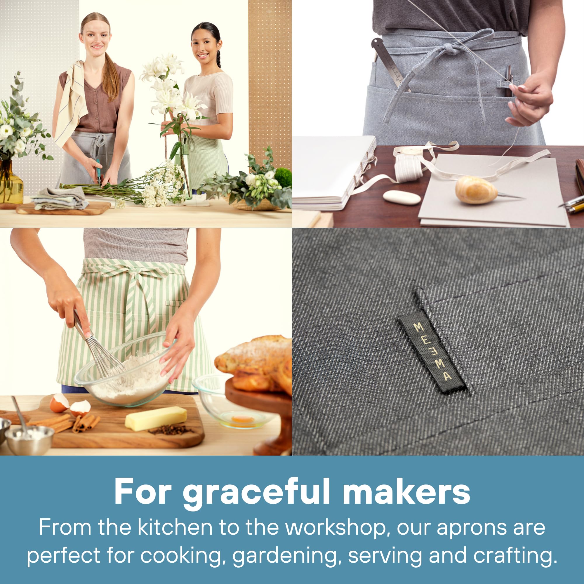 MEEMA Chef Waist Aprons for Women with Pockets, Adjustable Cooking Aprons