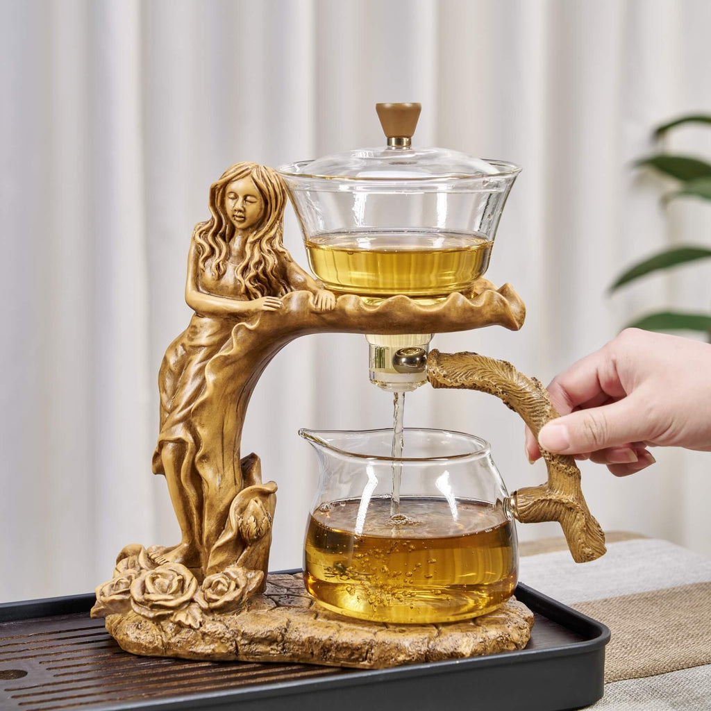 Zurucily Glass Teapot Set with Infuser Semi Automatic Tea Set Magic Teapot (Beauty)