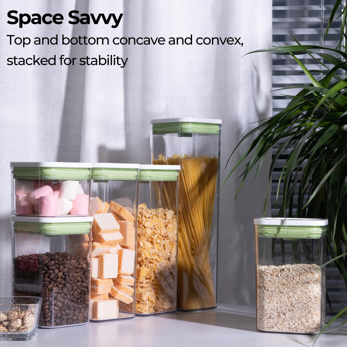 linoroso Set of 4 Pop Airtight Food Storage Containers with Date Recording Lids, Stackable Plastic Kitchen Storage Containers, Dry Cereal Container Set for Pantry Countertop Fridge Organization
