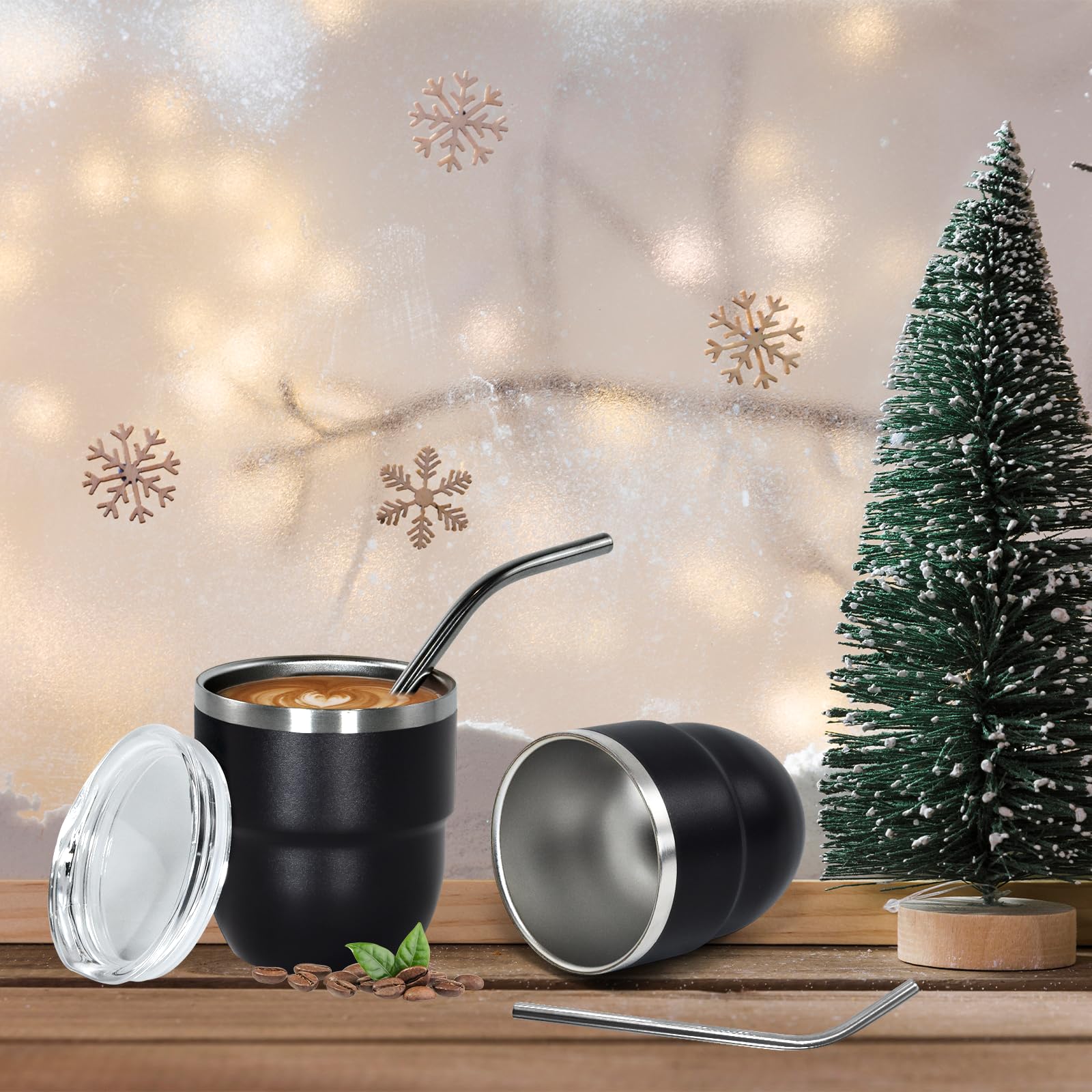 CHLJAR Espresso Cups, 4oz Insulated Espresso Cup Set of 2, Espresso Shot Cups, Stainless Steel Espresso Glasses, Stackable Mini Tumbler, Small Cup for Coffee