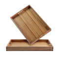 KITEISCAT 17-Inch Acacia Wood Serving Trays with Handles, Set of 2 – Decorative Wooden Trays for Coffee Table, Ottoman, Living Room, Breakfast & Appetizers – Sturdy & Elegant Serving Platters