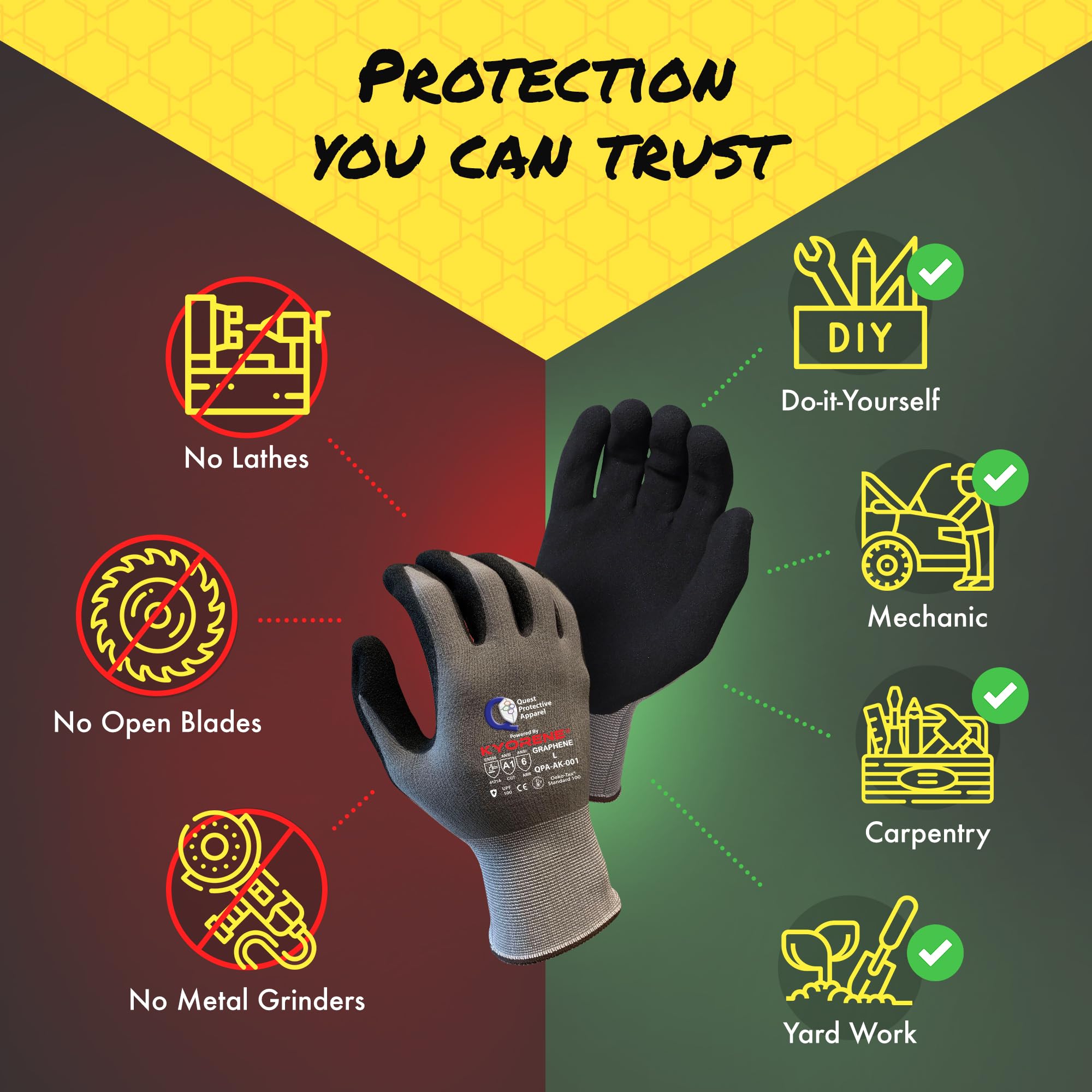 Quest Cut Resistant Work Gloves, ANSI A1, Large, Pack of 3