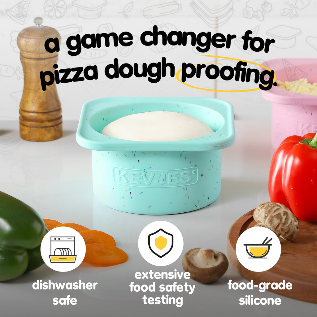 KEVJES PLUS 1000ml Pizza Dough Proofing Containers for DIY family Artisan Pizza, Food Grade Silicone Stackable Boxes with Lids, Freezer, Fridge, Dishwasher Safe-Sprinkles Pattern-3 Pack (Bondi Mint)
