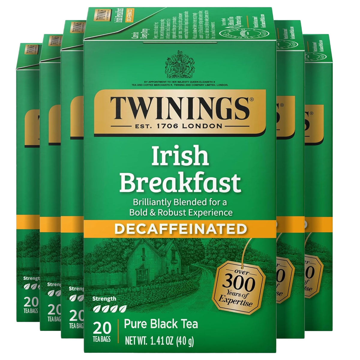 Twinings English Breakfast Black Tea Individually Wrapped Bags, 20 Count (Pack of 6), Flavourful, Robust, Caffeinated, Enjoy Hot or Iced, 120 Teabags