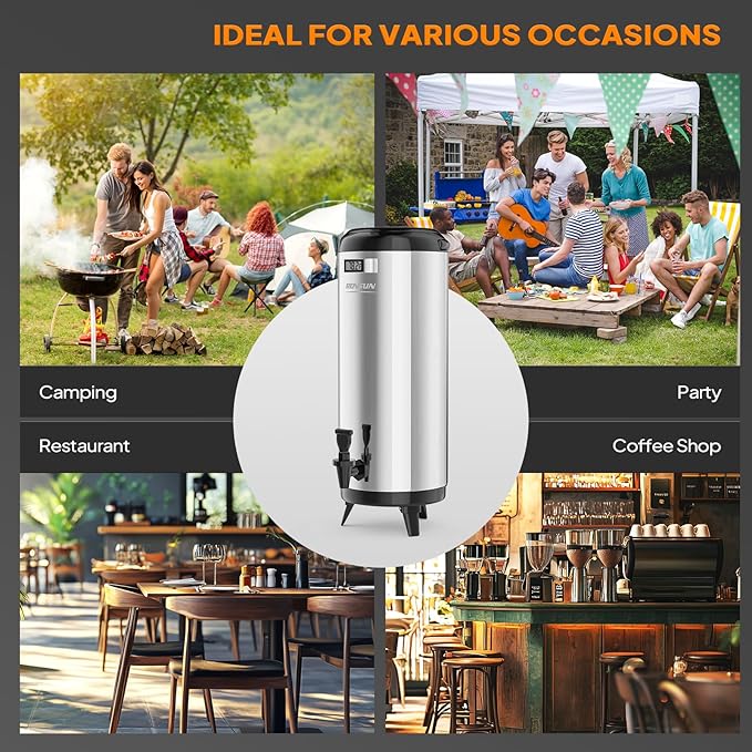 ROVSUN 4.8 Gallon Insulated Beverage Dispenser, Stainless Steel Hot and Cold Drink Dispenser, Ice and Hot Drink Server w/Spigot, Hot and Cold Beverage Server for Coffee, Tea, Milk & Juice