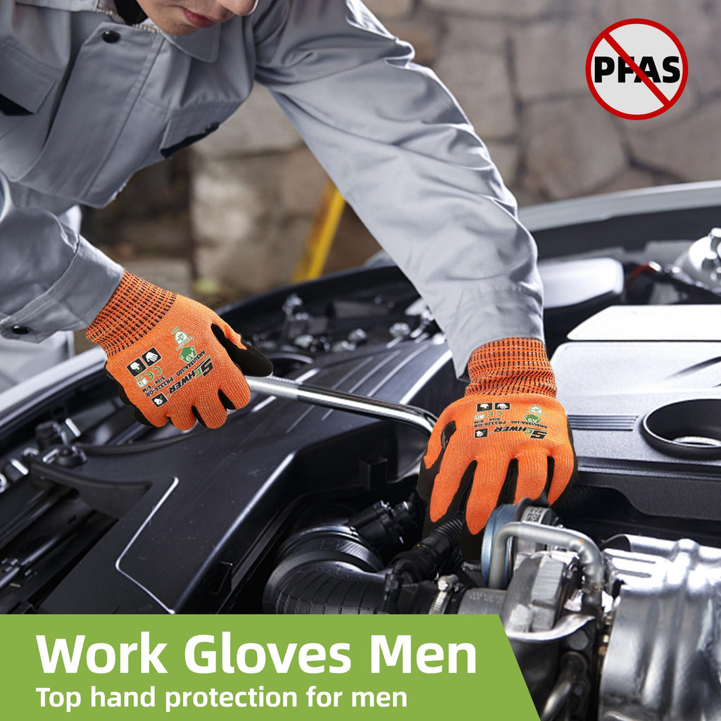 Schwer ProGuard Highest Level Cut Resistant Work Gloves PR3326 for Extreme Protection, ANSI A9 Cut Gloves with Reinforced Thumb, Non Slip, Breathable, Cooling, Durable, Touch-screen, Orange 2 Pairs（S）