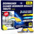 Dishwasher Cleaner Deodorizer Descaler Tablets - 28 Tabs - 1 Plus Year Supply - Extra Scented Deep Cleaning Sanitizer Pods - Remove Hard Water - Contain Citric Acid Heavy Duty Septic Safe - Lemon