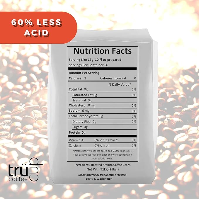 trücup Low Acid Coffee, Ground Coffee Medium Roast - Drip Grind 2 LB, Natural Water&Steam Process 60% Less Acid, Smooth Flavor, Stomach-Friendly Rich in Antioxidants