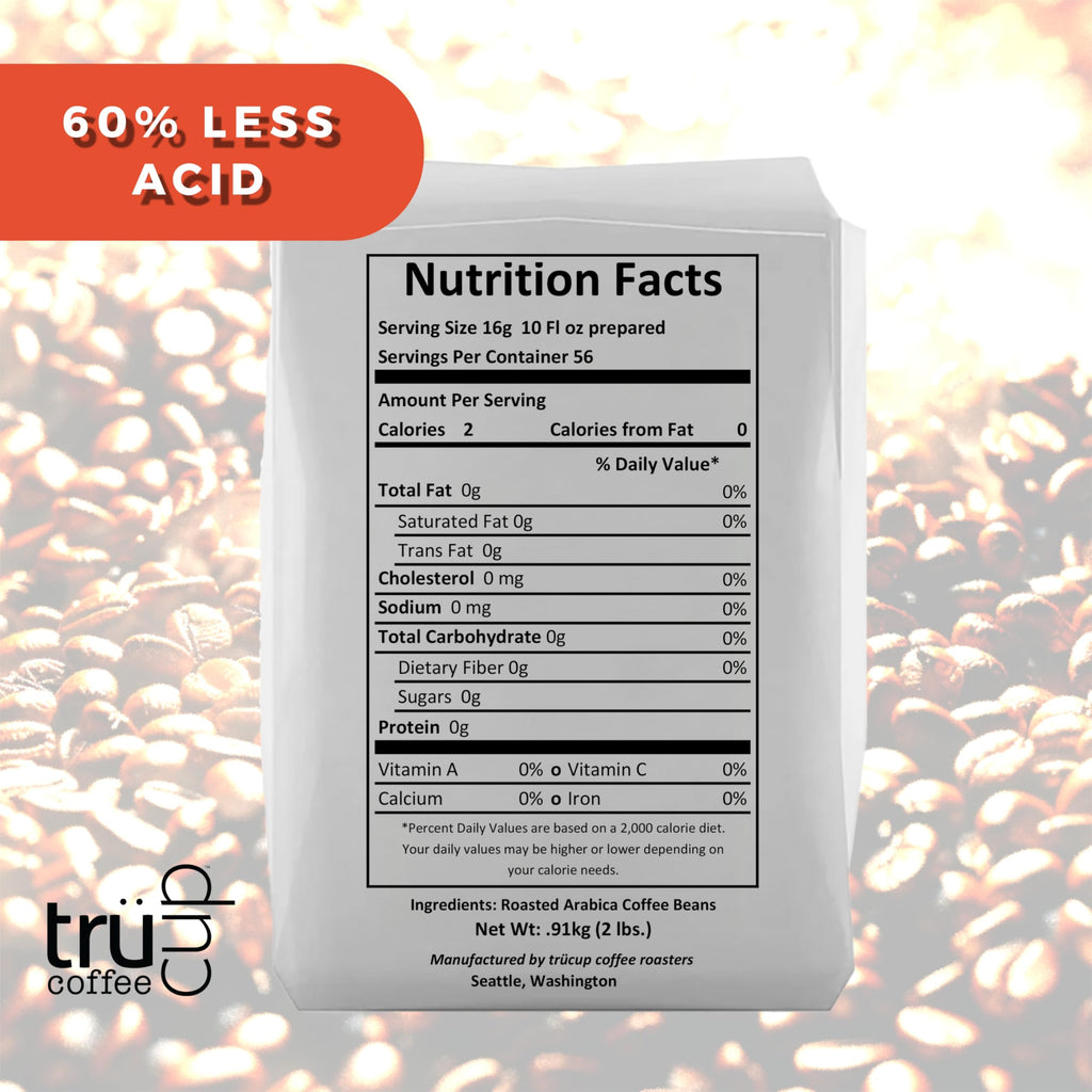 trücup Low Acid Coffee, Ground Coffee Medium Roast - Drip Grind 2 LB, Natural Water&Steam Process 60% Less Acid, Smooth Flavor, Stomach-Friendly Rich in Antioxidants