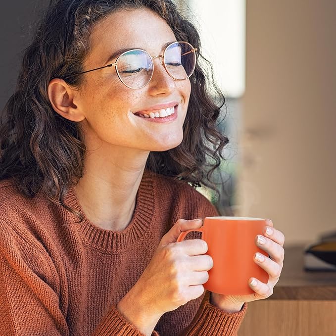 APEKX Self-Heating Ceramic Coffee Mug - Stable 130°F Temperature, 15W Wireless Phone Charging, 12.8 fl oz Capacity - USB-C Enabled. (Tangerine)