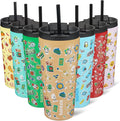 BJPKPK 22oz Tumbler With lid And Straw Stainless Steel Travel Coffee Mug Insulated Tumblers Cups,Spring Party Brown