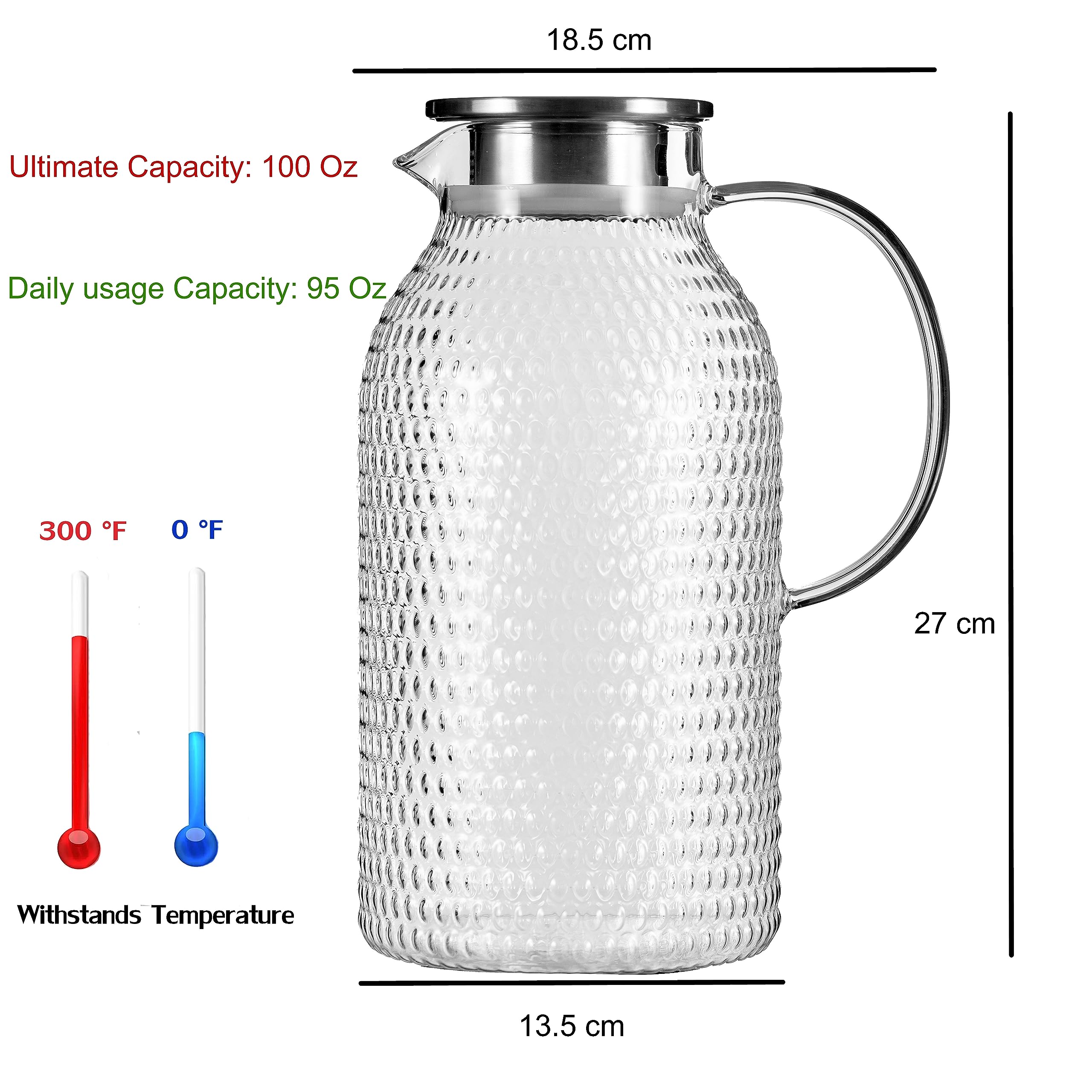 Karafu 100 Oz Borosilicate Glass Pitcher with Lid, Hot Cold Water Tea Jug