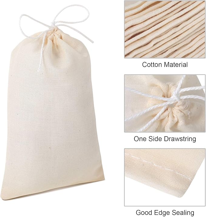 Boao 50 Pcs Cheese Cloth Tea Bags 4 x 6 Inch for Straining Reusable Tea Filter Loose Empty Soup Spice Bags for Cooking Cold Brew Coffee Muslin Strainer