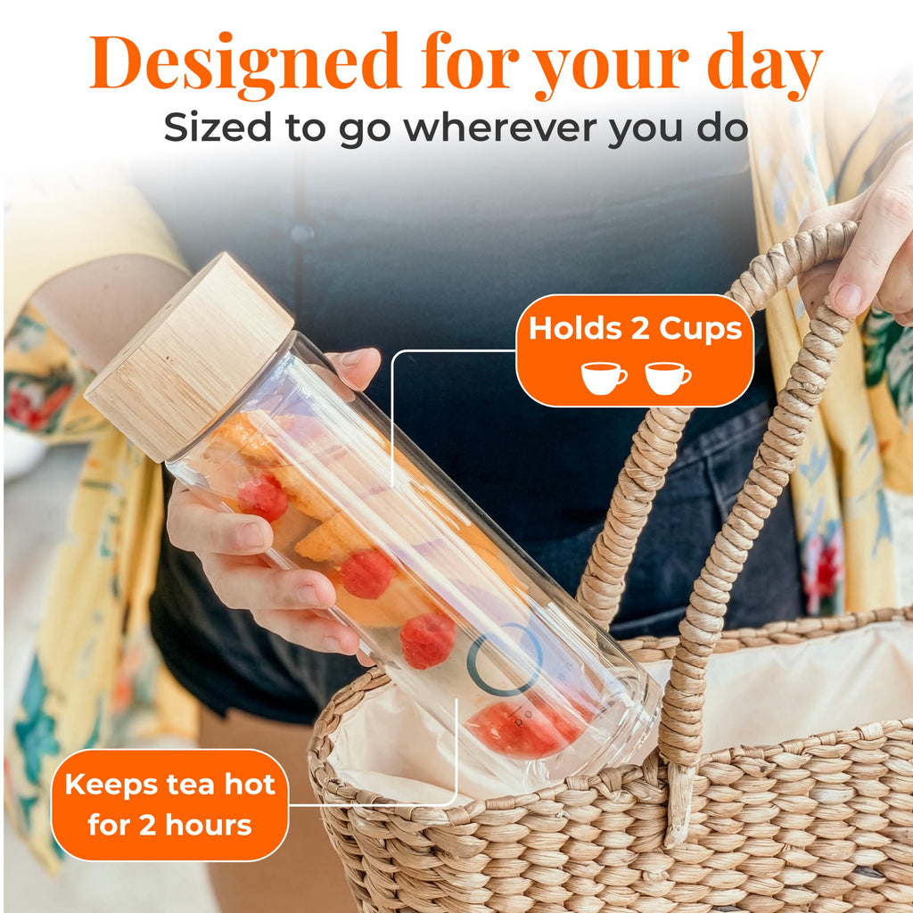 Pure Zen Tea Glass Tea Infuser Bottle, Leakproof, Tea Tumbler with Infuser