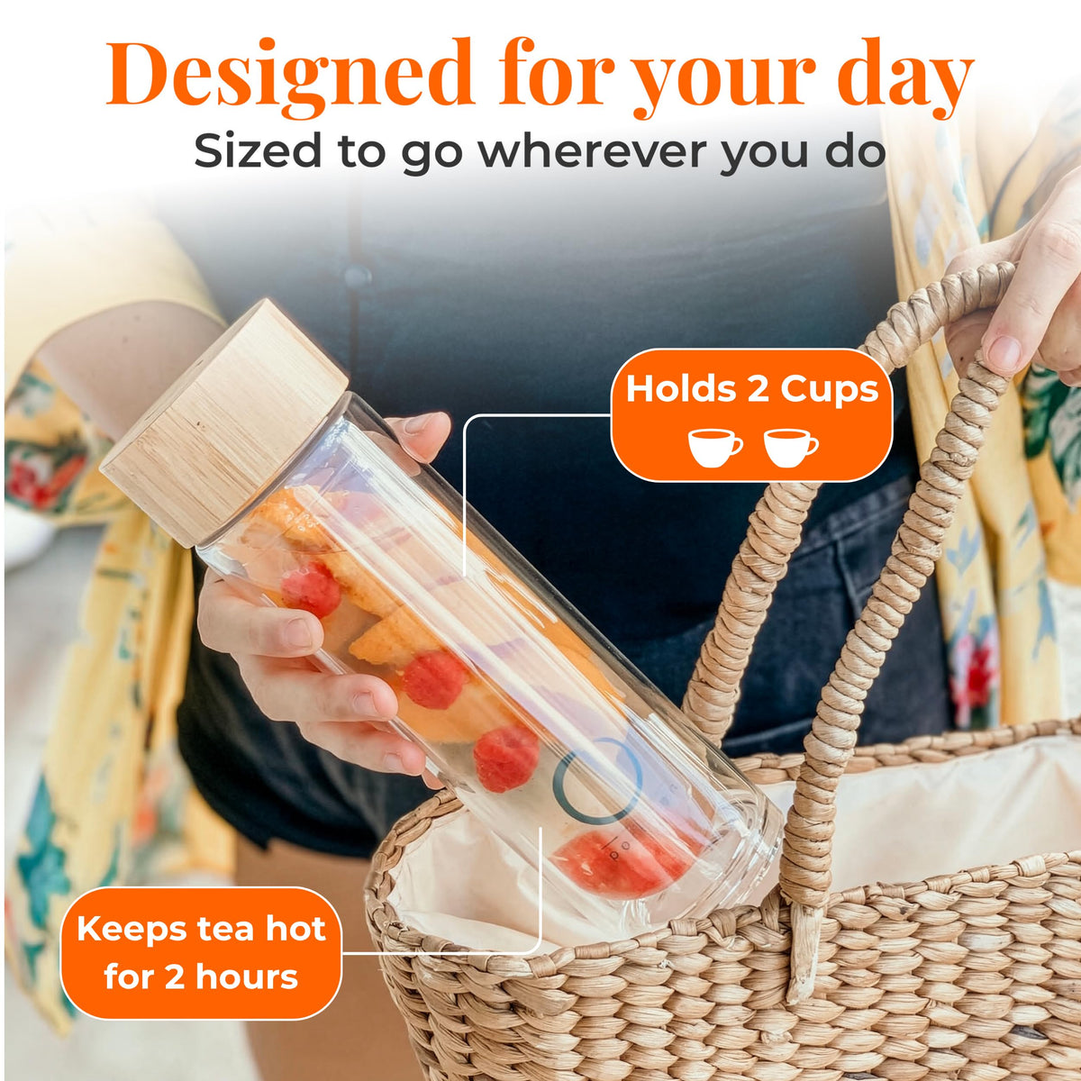 Pure Zen Tea Glass Tea Infuser Bottle, Leakproof, Tea Tumbler with Infuser