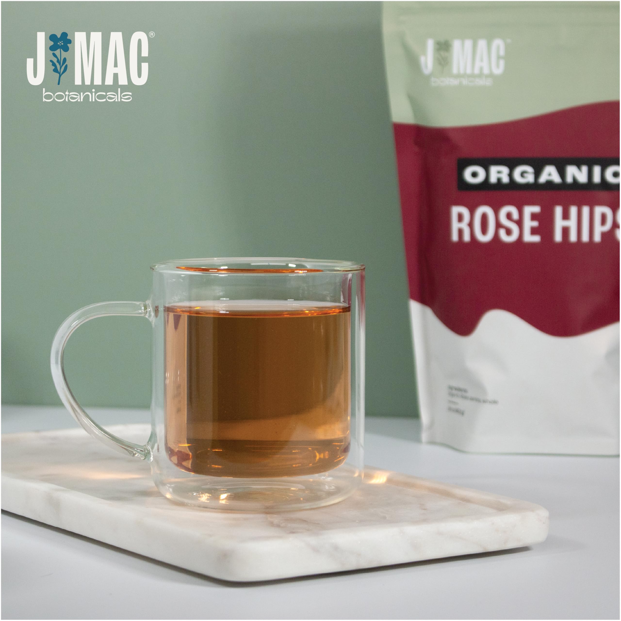 J MAC BOTANICALS Organic Rose Hips (1 lb Bag) Whole, natural dried rose hips for herbal tea, rosehips, rosehip tea, packaged in the USA