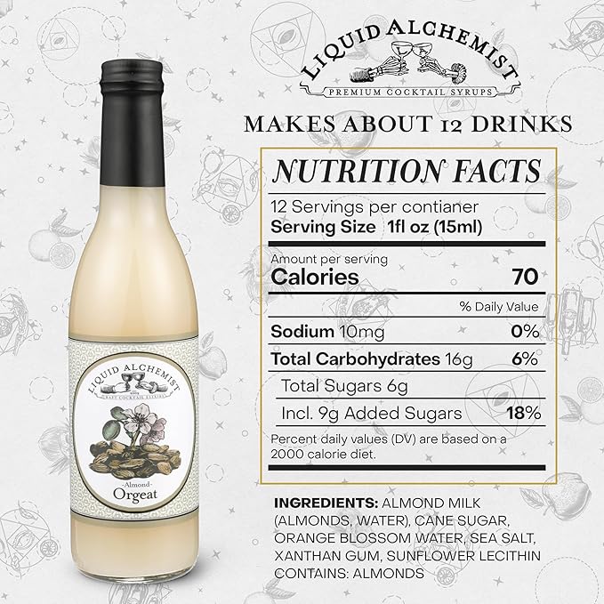 Liquid Alchemist Orgeat Syrup for Cocktails - Real Ingredients Make Our Almond Syrup the Perfect Mai Tai Mix - Non-GMO, Gluten Free & Vegan (12 oz)