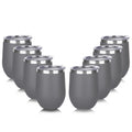 DOMICARE Stainless Steel Wine Tumbler Bulk with Lid, Personalized Insulated Tumblers Set, 12oz Travel Coffee Cups Pack of 8, Gray
