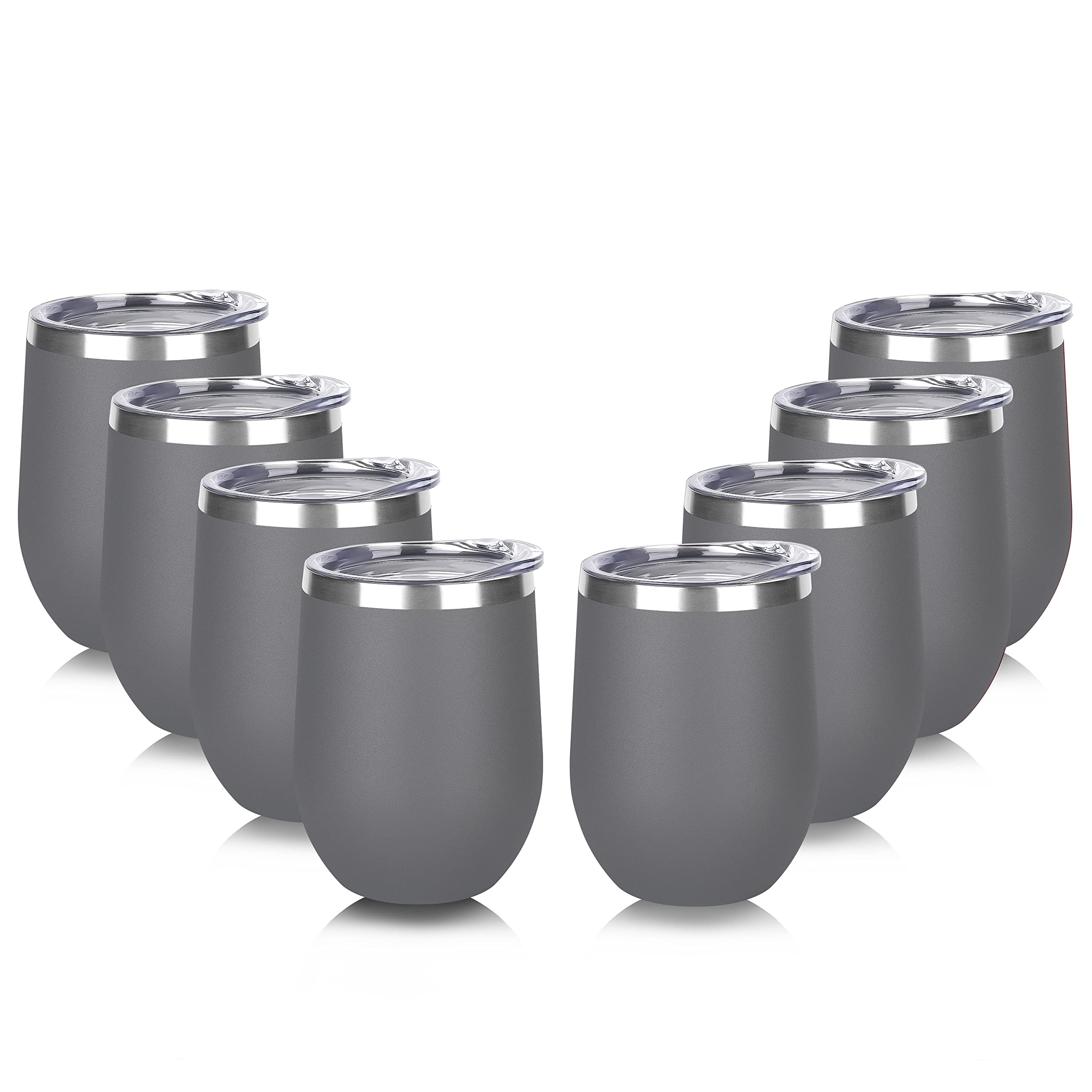 DOMICARE Stainless Steel Wine Tumbler Bulk with Lid, Personalized Insulated Tumblers Set, 12oz Travel Coffee Cups Pack of 8, Gray